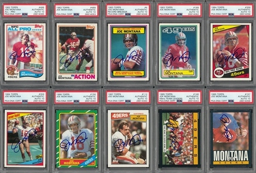 1982-1990 Topps Joe Montana PSA/DNA MINT 9 and PSA/DNA GEM MT 10 Signed Cards Collection (15 Different)